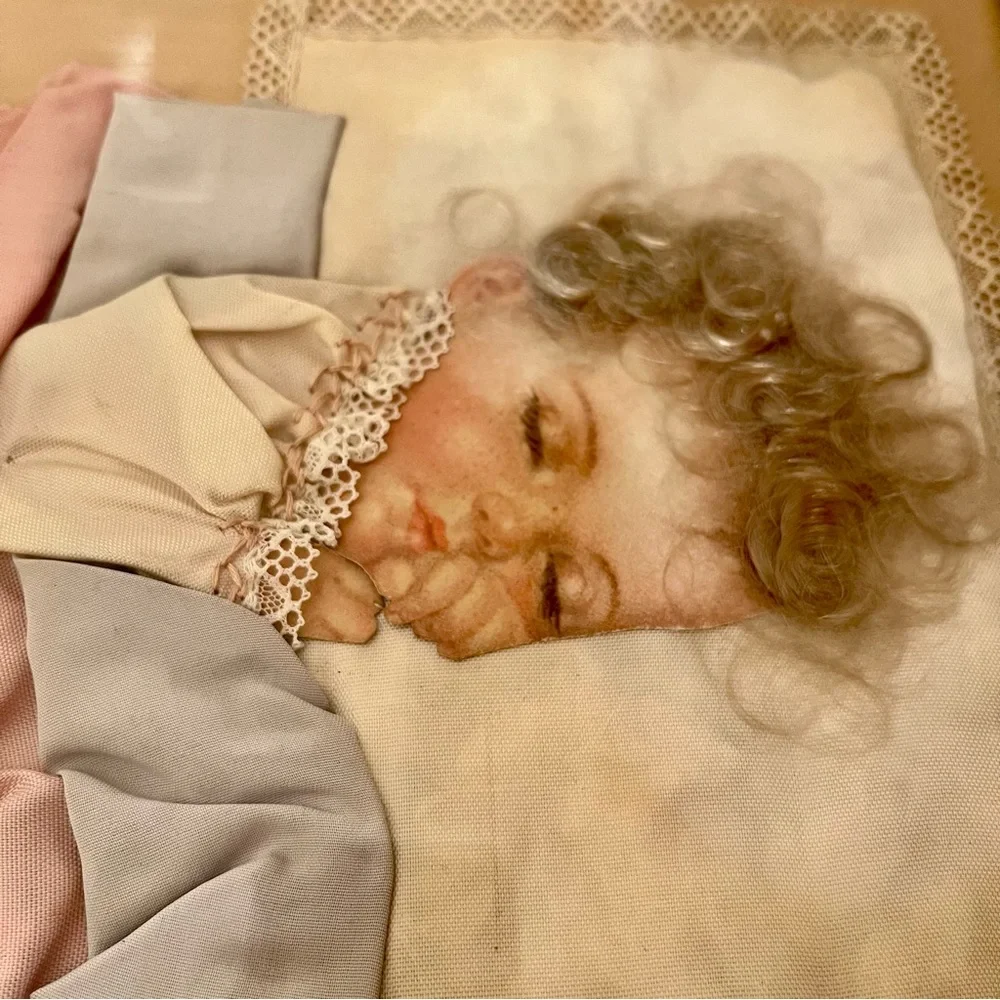 Antique Framed Picture of Sleeping Child 3D w/ Blanket, Nightgown, & Hair Locks - Picture 2 of 5